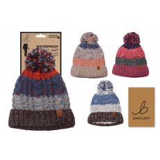 Bartleby Waterproof Sherpa Lined Striped Bobble Hat Assorted