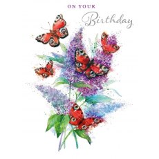 Floral Butterfly On Your Birthday Card