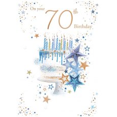 Cake & Blue Stars 70th Birthday Card