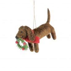 Ascalon Hanging Felt Dog Carrying Wreath Brown