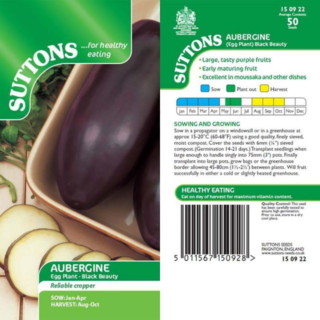 SUTTONS Aubergine Black Beauty Seeds