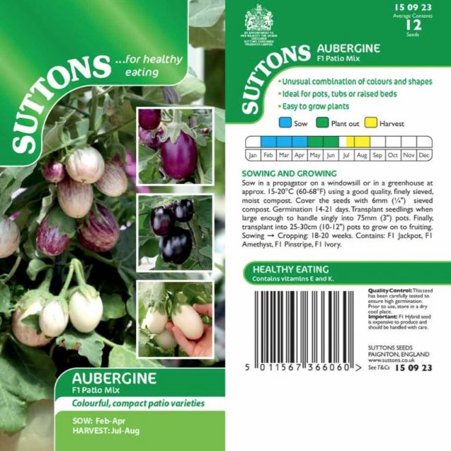 SUTTONS Suttons Aubergine F1 Patio Mix Seeds