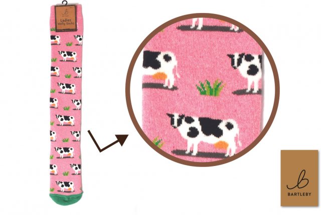 Bartleby Bartleby Ladies Welly Socks Size 4-7 Cow Print