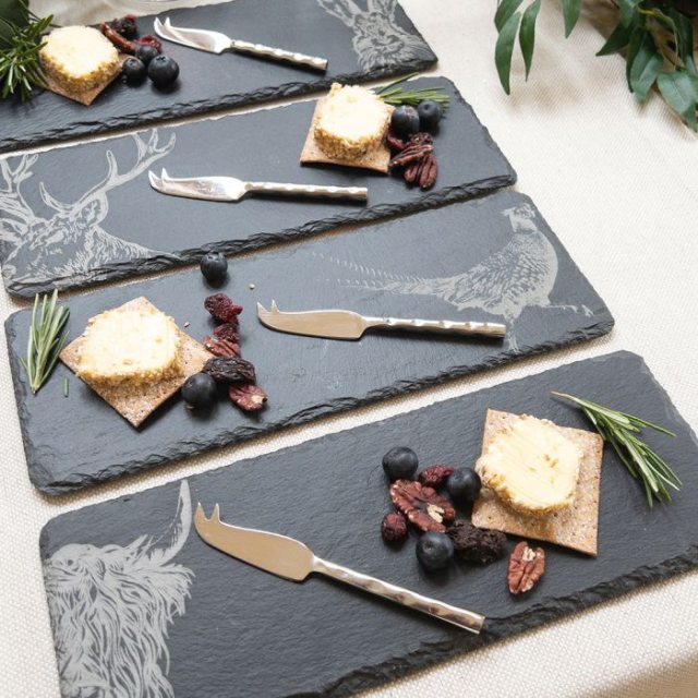 Just Slate Country Animals Cheese Board & Knife Set 4 Pack