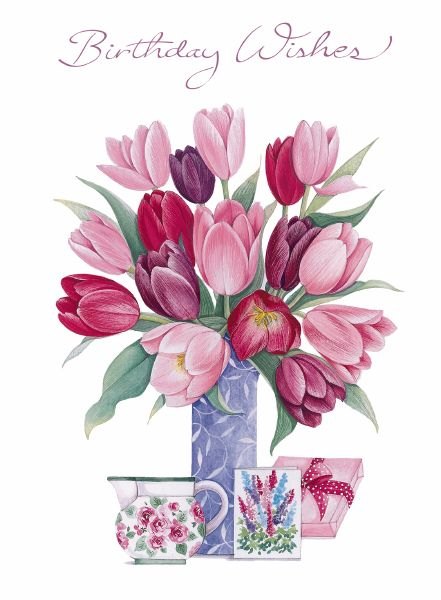 Decoupage Tulips In Blue Vase Birthday Card