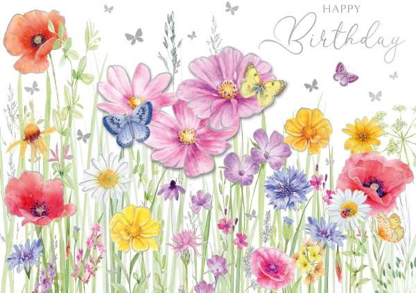 Decoupage Field Of Flowers Birthday Card