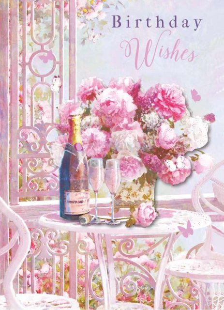 Decoupage Flowers & Champagne Birthday Card