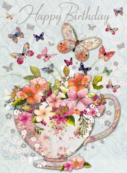 Decoupage Floral Teacup Birthday Card