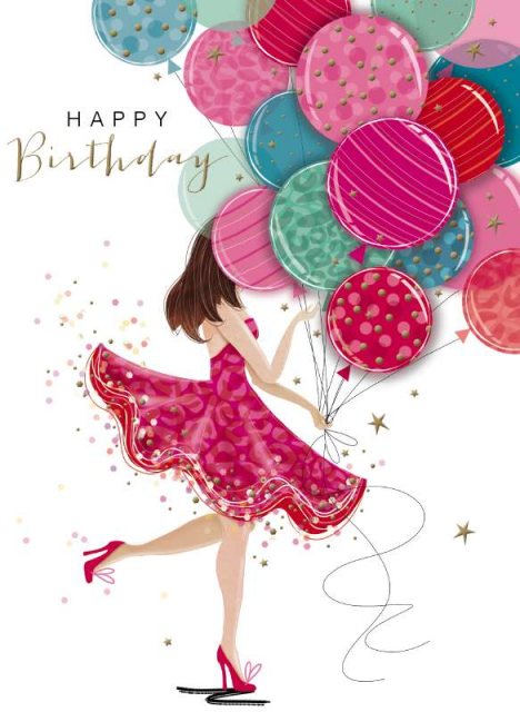 Decoupage Girl With Balloons Birthday Card