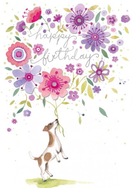 Decoupage Dog With Flowers Happy Birthday Card