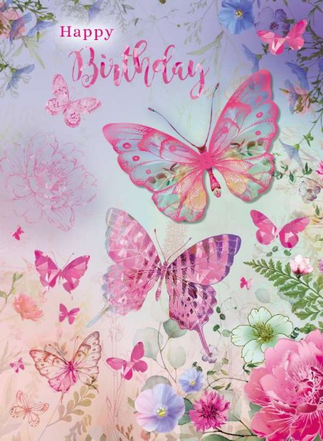 Decoupage Butterflies & Flowers Birthday Card