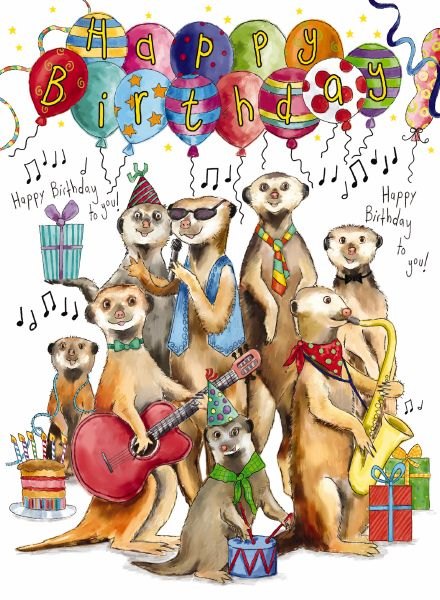 Decoupage Musical Meerkats Birthday Card