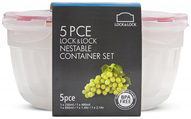 Lock N Lock Nestable Round Food Container Set 5 Piece