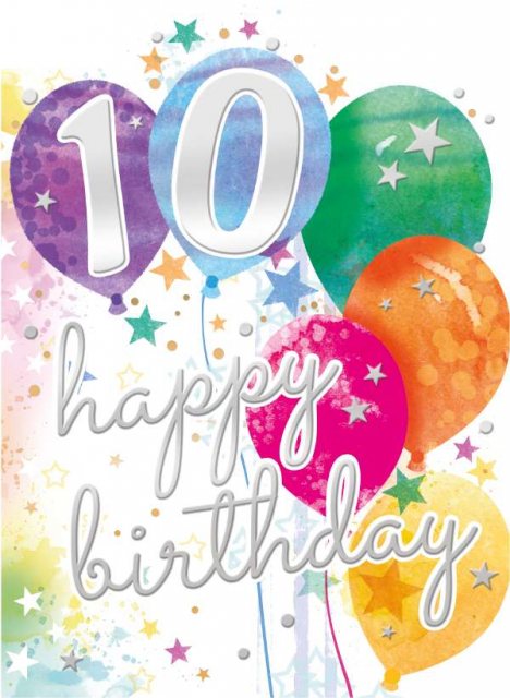 Balloons 10th Birthday Card