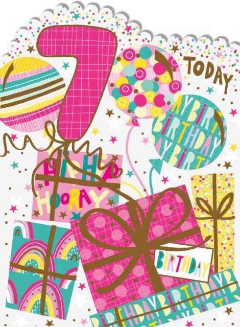 Presents & Balloons 7th Birthday Card