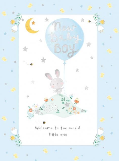 Bunny & Balloon Baby Boy Card