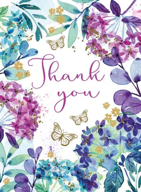 Buttterflies & Floral Border Thank You Card