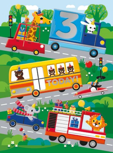 Age 3 Vehicles Birthday Card