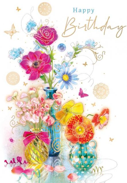 Array Of Flowers In Vases Birthday Card