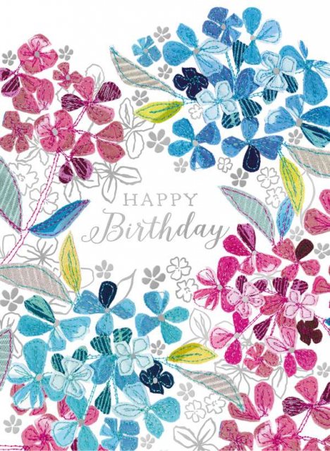 Blue & Pink Flowers Birthday Card