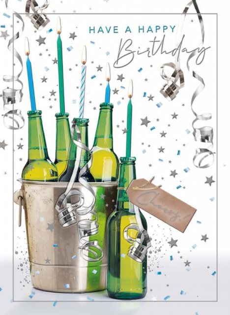 Beer Bottles & Candles Birthday Card