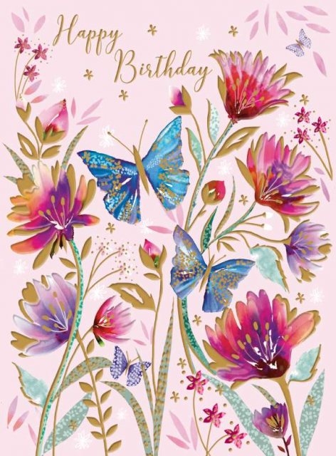 Butterflies & Pink Floral Birthday Card