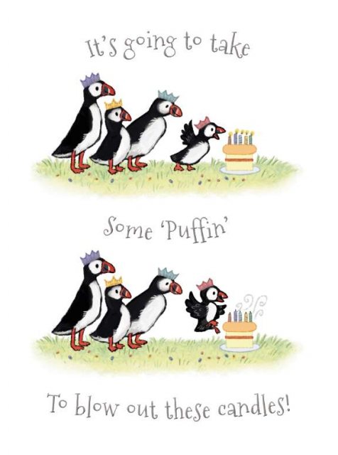 Patches Puffin Candles Birthday Card