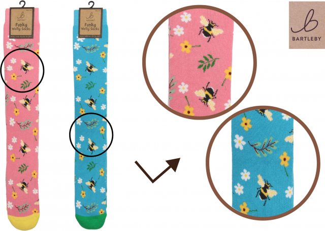 Bartleby Bartleby Ladies Welly Socks Size 4-7 Floral Bee Print Assorted