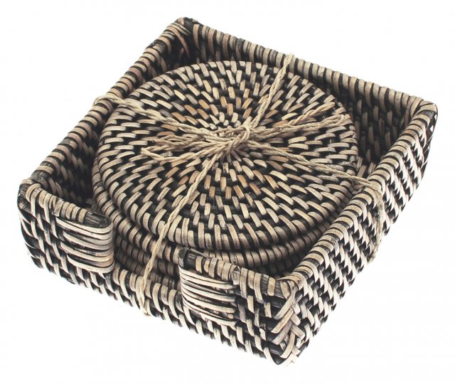 Walton & Co Rattan Coaster Black 4 Pack