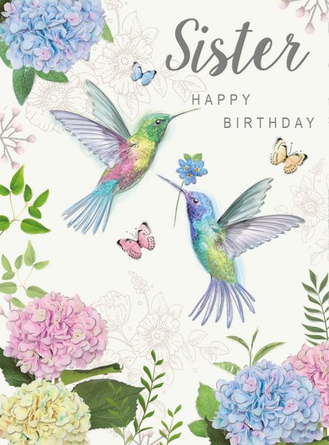 Hummingbirds Sister Happy Birthday Card