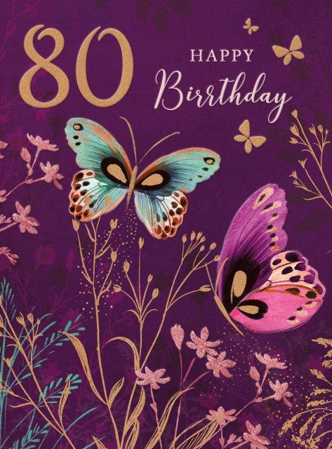 Butterflies 80th Birthday Card