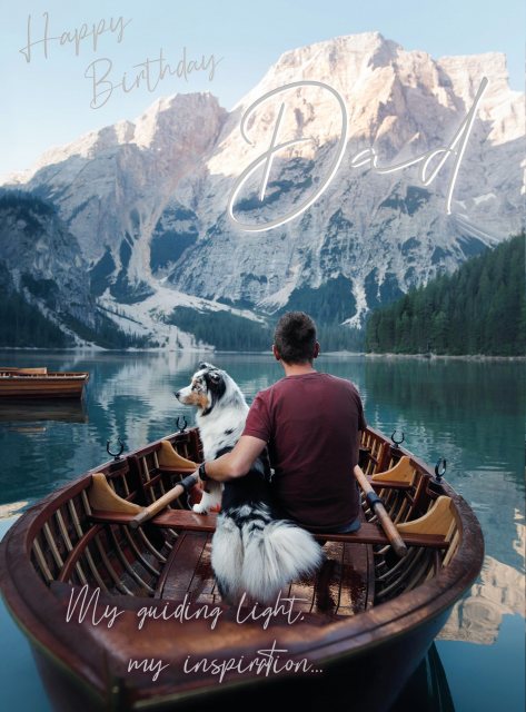 Man & Dog In Boat Dad Birthday Card