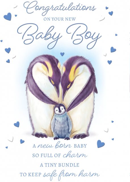 Penguins Baby Boy Card