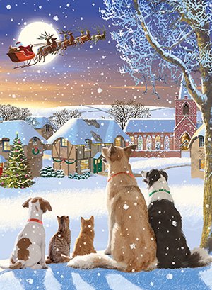 Christmas Card Dogs Watching Santa