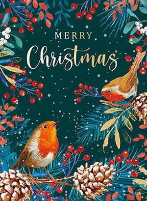 Christmas Card Merry Robins