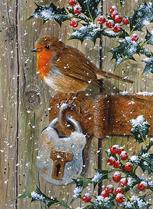 Christmas Card Robin On Gate Lock