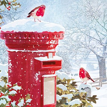 Christmas Card Robin On Postbox