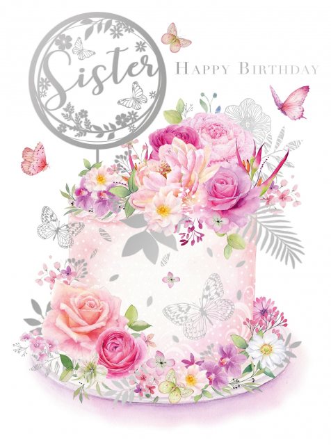 Floral Cake Sister Birthday Card