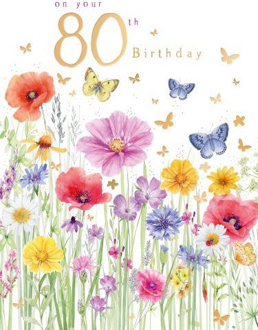 Floral 80th Birthday Card