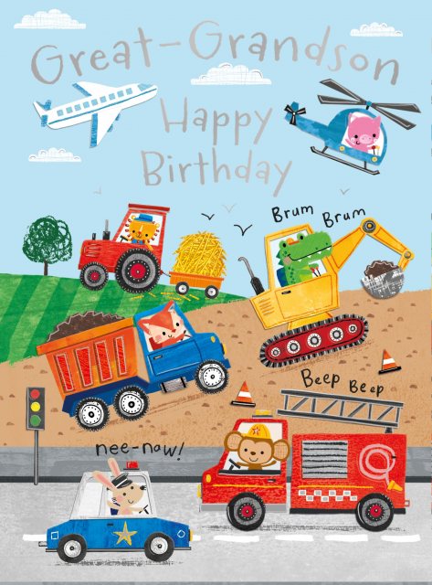 Vehicles Great Grandson Birthday Card