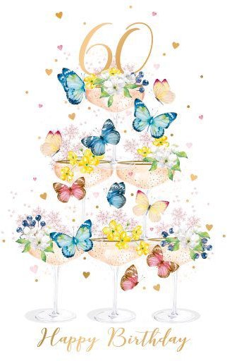 Champagne Tower Butterfly 60th Birthday Card