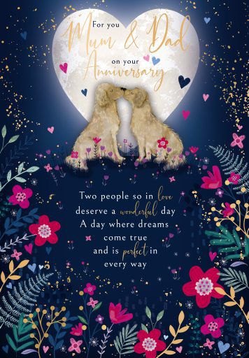 Dogs Kissing Mum & Dad Anniversary Card