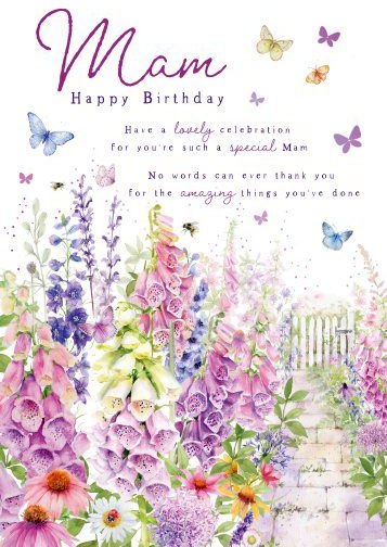 Flowers & Path Mam Birthday Card