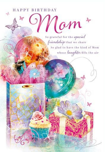 Cake, Presents & Balloons Mom Birthday Card