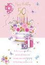 Floral Cake 50th Birthday Card