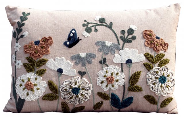 Jardinopia Embroidered Floral Cushion