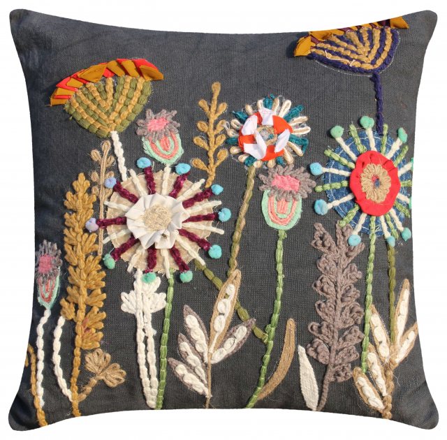 Jardinopia Embroidered Floral Cushion