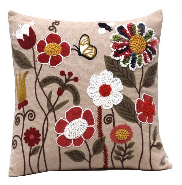 Jardinopia Embroidered Floral Cushion