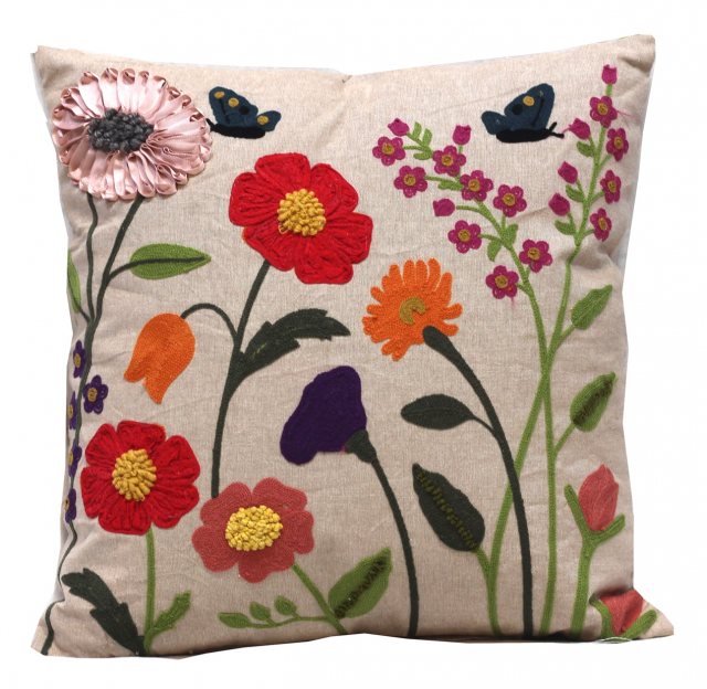 Jardinopia Embroidered Floral Cushion