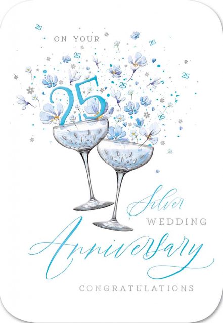 2 Glasses Silver Anniversary Card